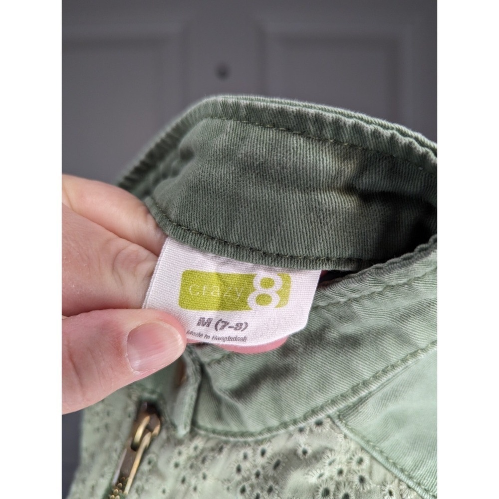 Girls Size Medium 7/8 Jeans With Owl Patch & Green Denim Crazy 8 Eyelet Jacket - Picture 5 of 12